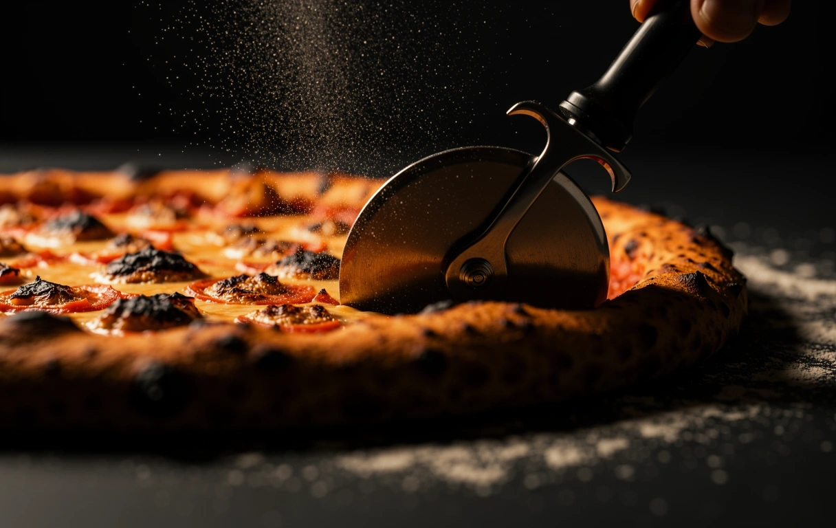 Close-up of hearth-baked pizza crust