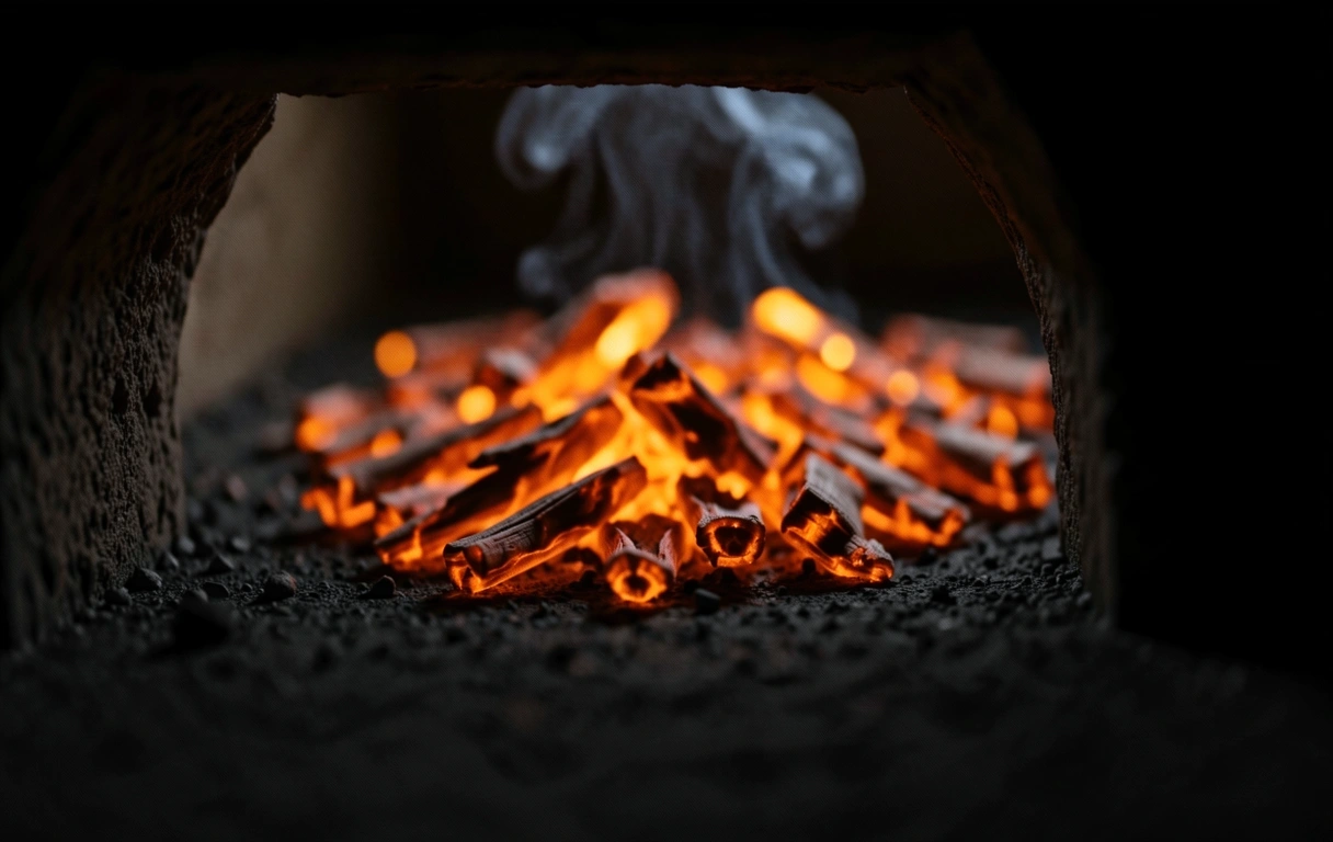 Glowing hearth embers